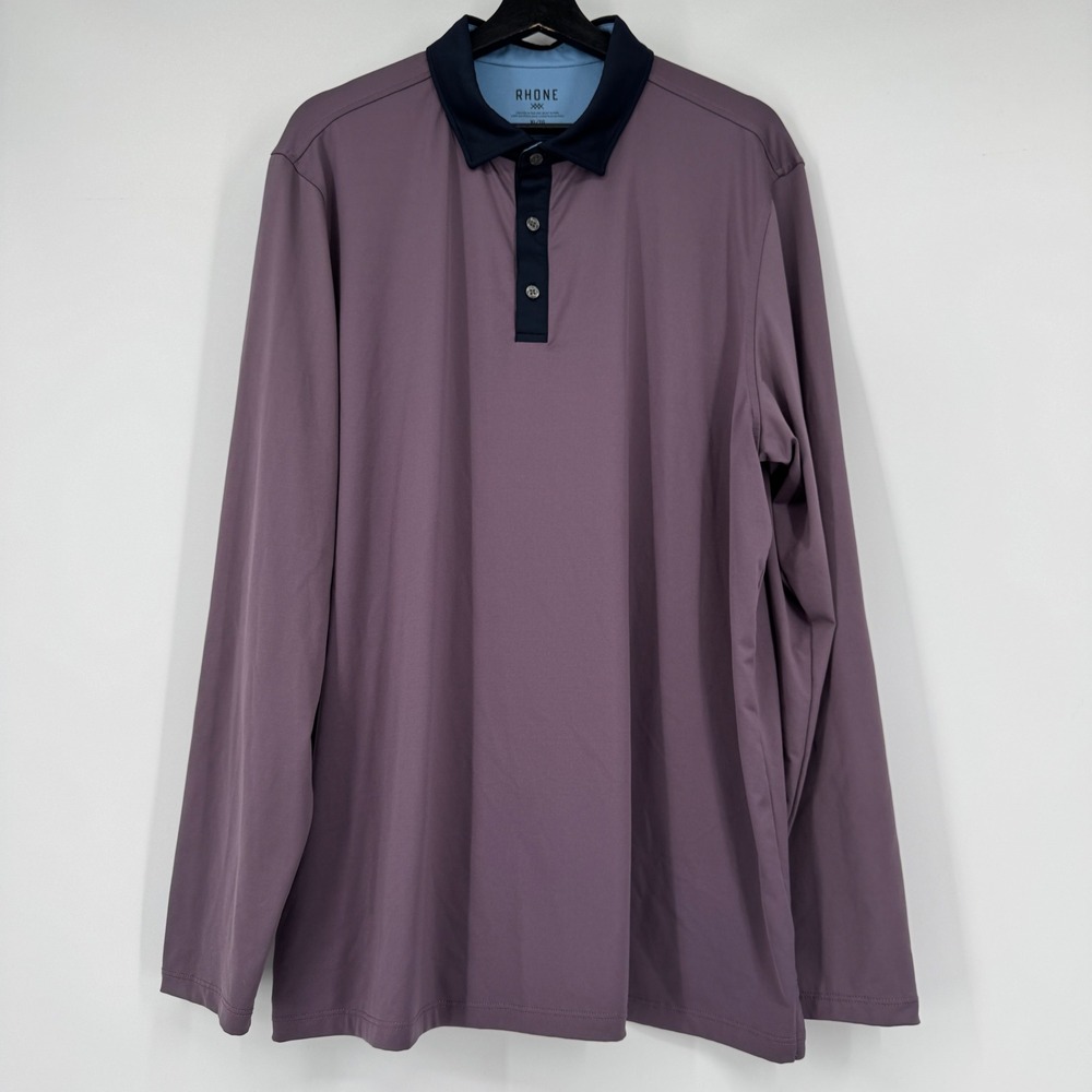 Rhone Mens XL Long Sleeve Polo Shirt Purple Delta Pique Performance Tech XL